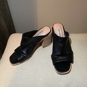 Steve Madden Cru Leather Slouch Block Heel Dress Mules